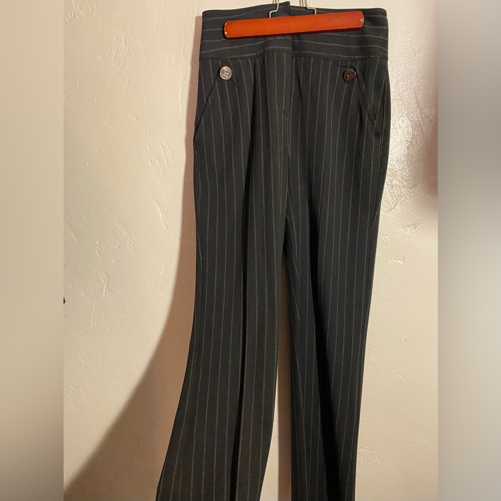 Emporio Armani size 6 high waisted pinstripe pant with silver emblem buttons